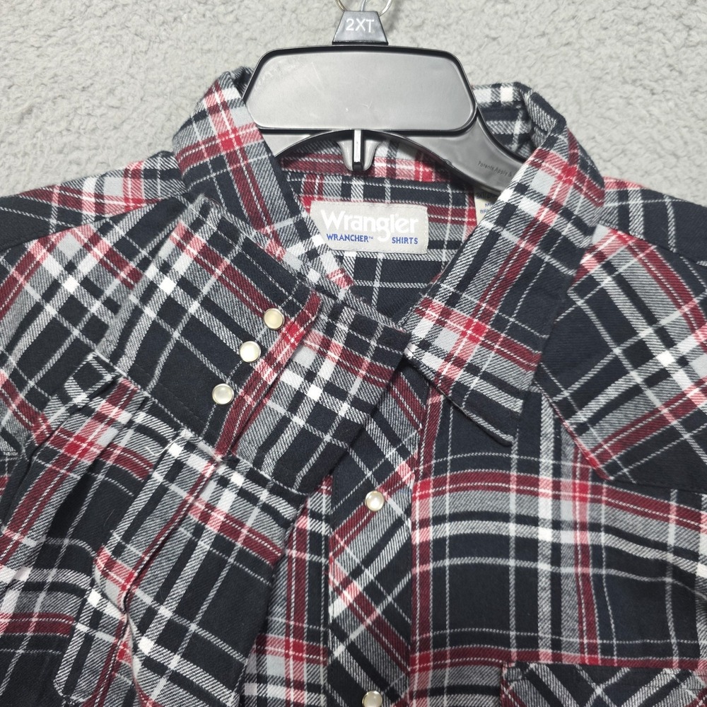 Wrangler Wrancher Shirt Men 2XT Tall Black Red Plaid Flannel Western Pearl Snap